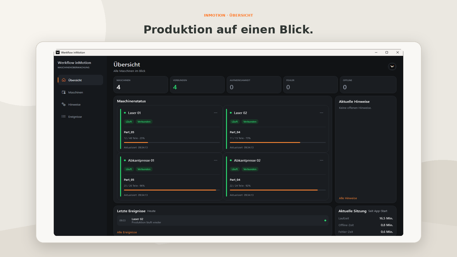inMotion overview: production at a glance