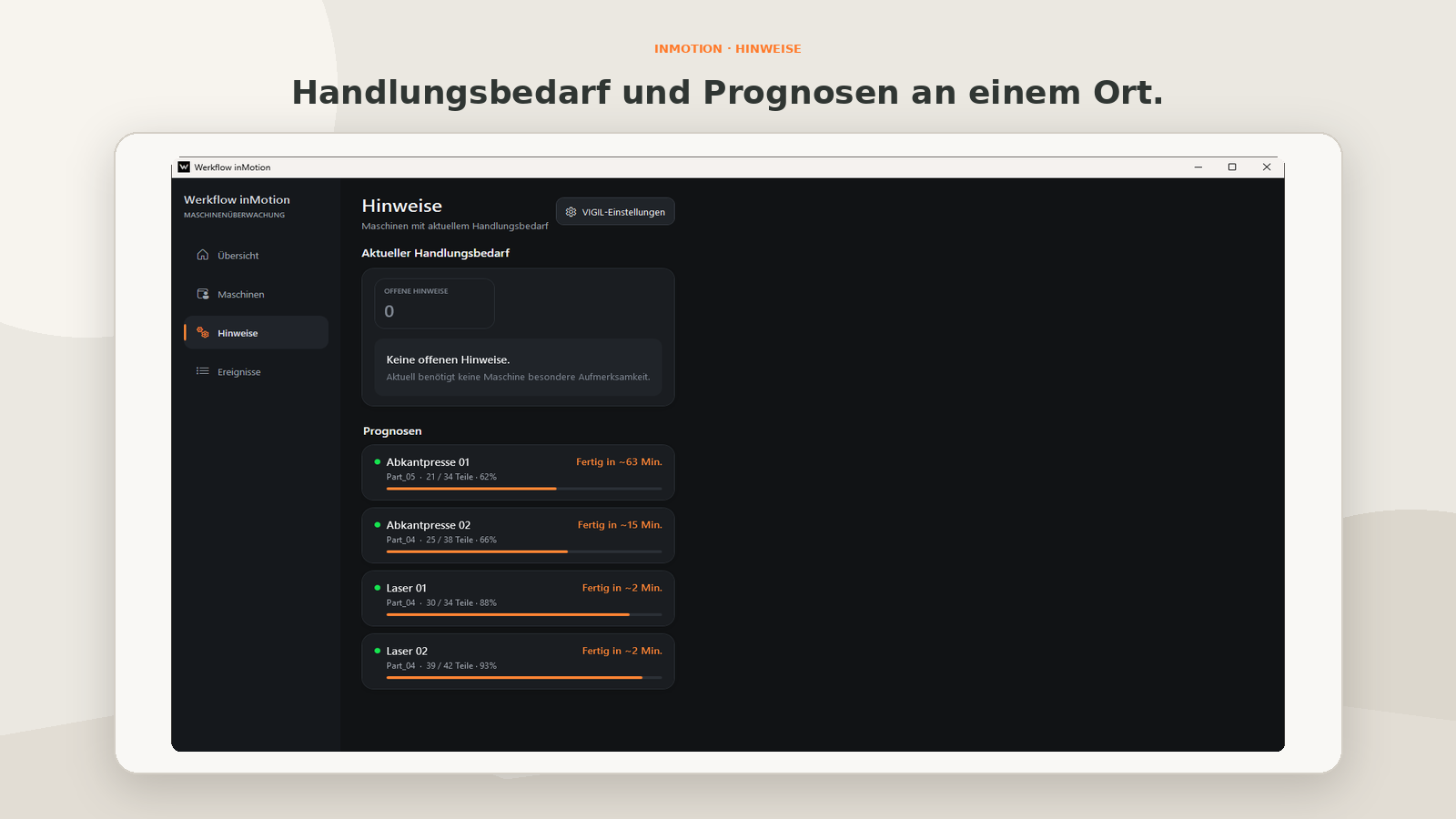 inMotion notification at the workstation