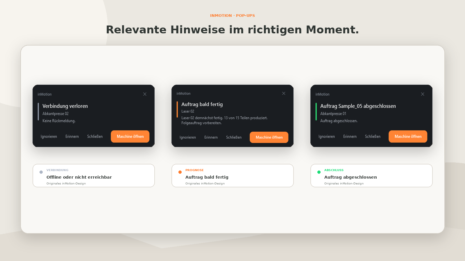inMotion Pop-ups mit relevanten Hinweisen